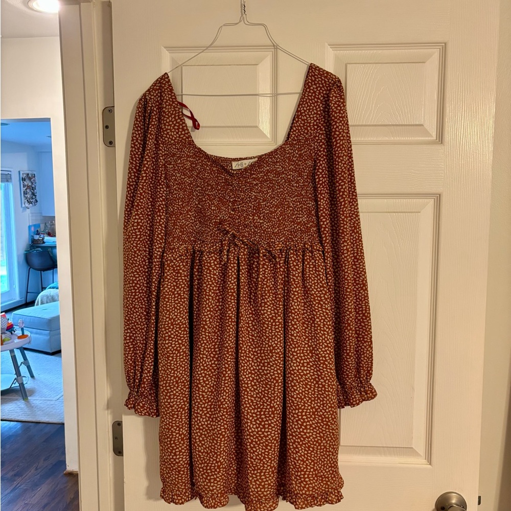 Rust Dot Long Sleeve Dress